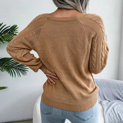 Damen Strickpullover mit tiefem Rundhalsausschnitt und strukturiertem Zopfmuster Stalluxe