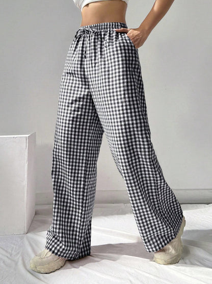 Damen Weitgeschnittene Viskosehose mit Karomuster Stalluxe