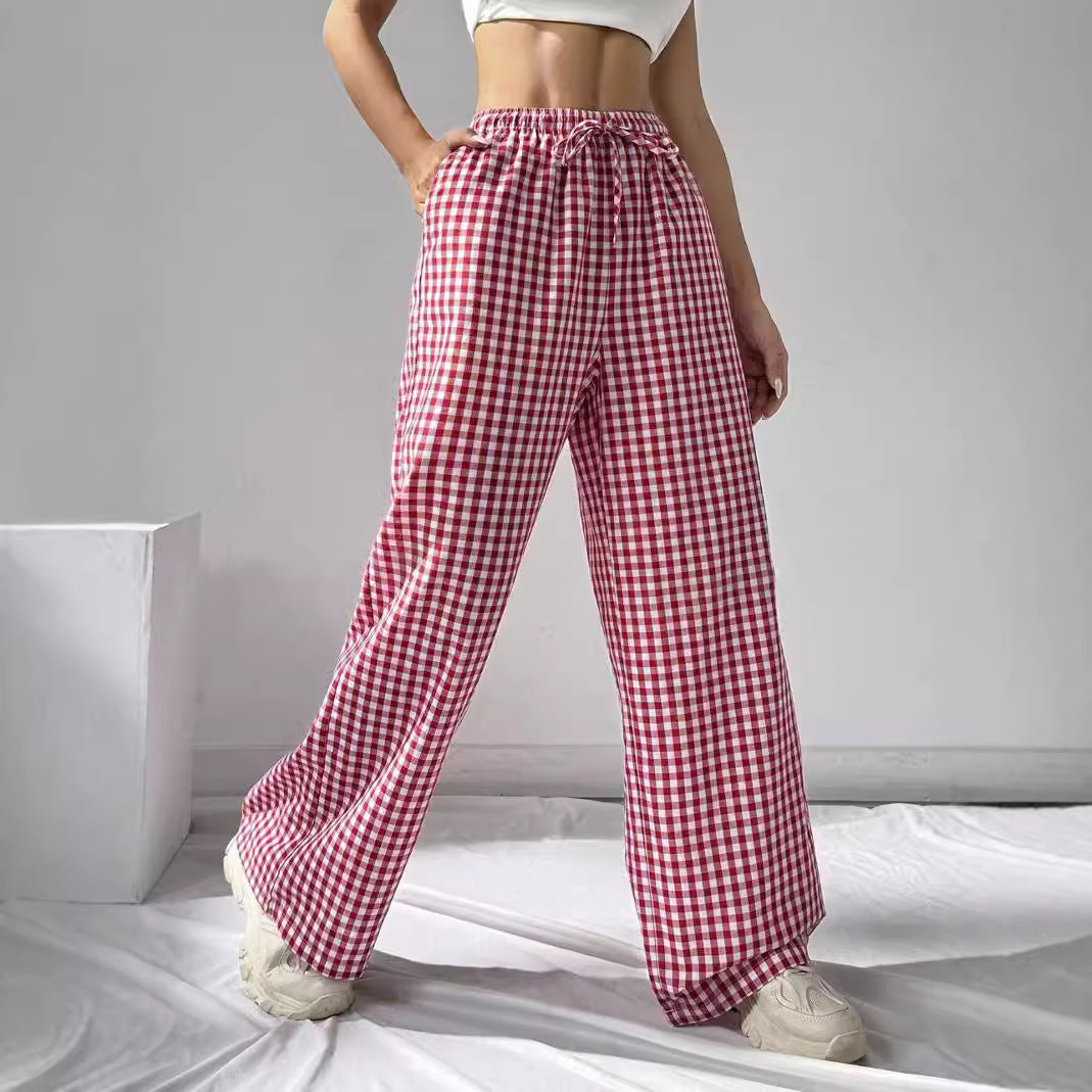 Damen Weitgeschnittene Viskosehose mit Karomuster Stalluxe