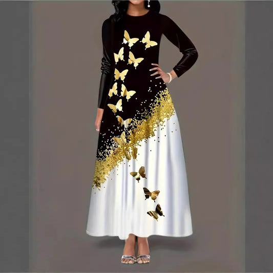 Damen Elegantes Langarmkleid mit Schmetterlingsdesign Stalluxe