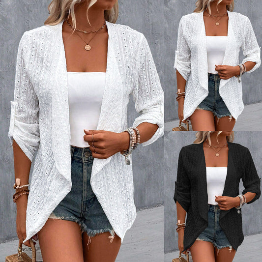 Damen luftiger Strick-Cardigan mit dekorativem Lochmuster Stalluxe