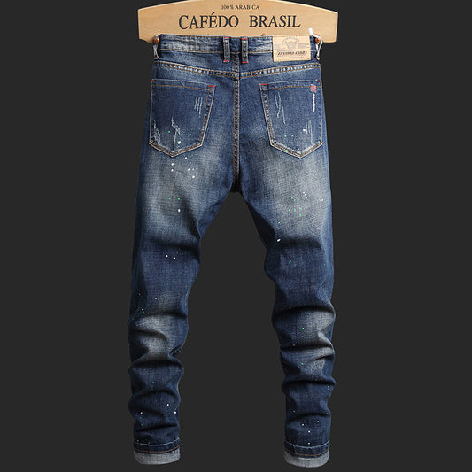Herren Ripped Denim-Jeans mit kontrastierenden Details und schmalem Schnitt Stalluxe
