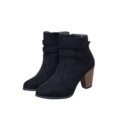 Damen Elegante Ankle Boots mit modischer Knopfdekoration und komfortablem Blockabsatz Stalluxe