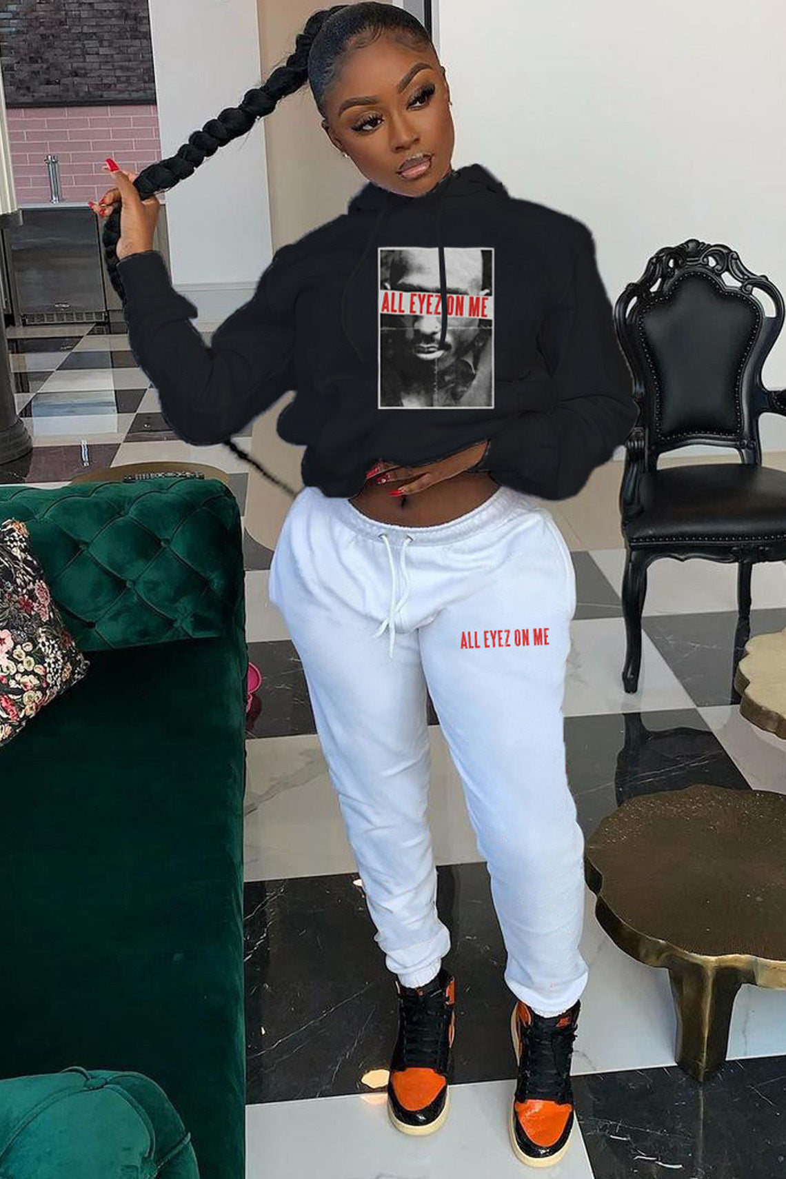 Damen Hoodie und Jogginghose Set mit auffälligem Grafikdruck und modernem Schnitt Stalluxe