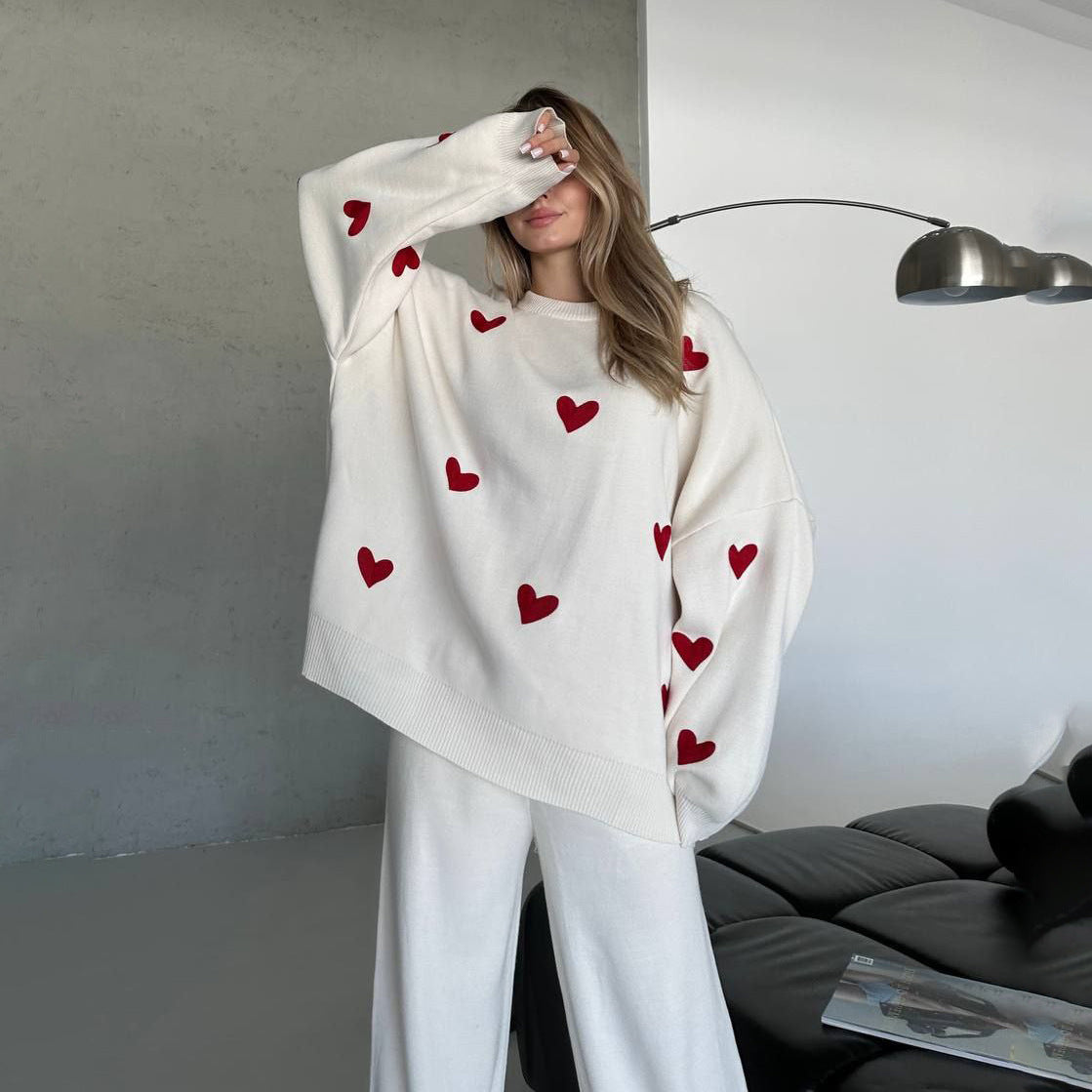 Damen Oversized Pullover mit Herzmotiv Stalluxe