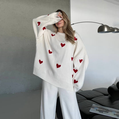 Damen Oversized Pullover mit Herzmotiv Stalluxe