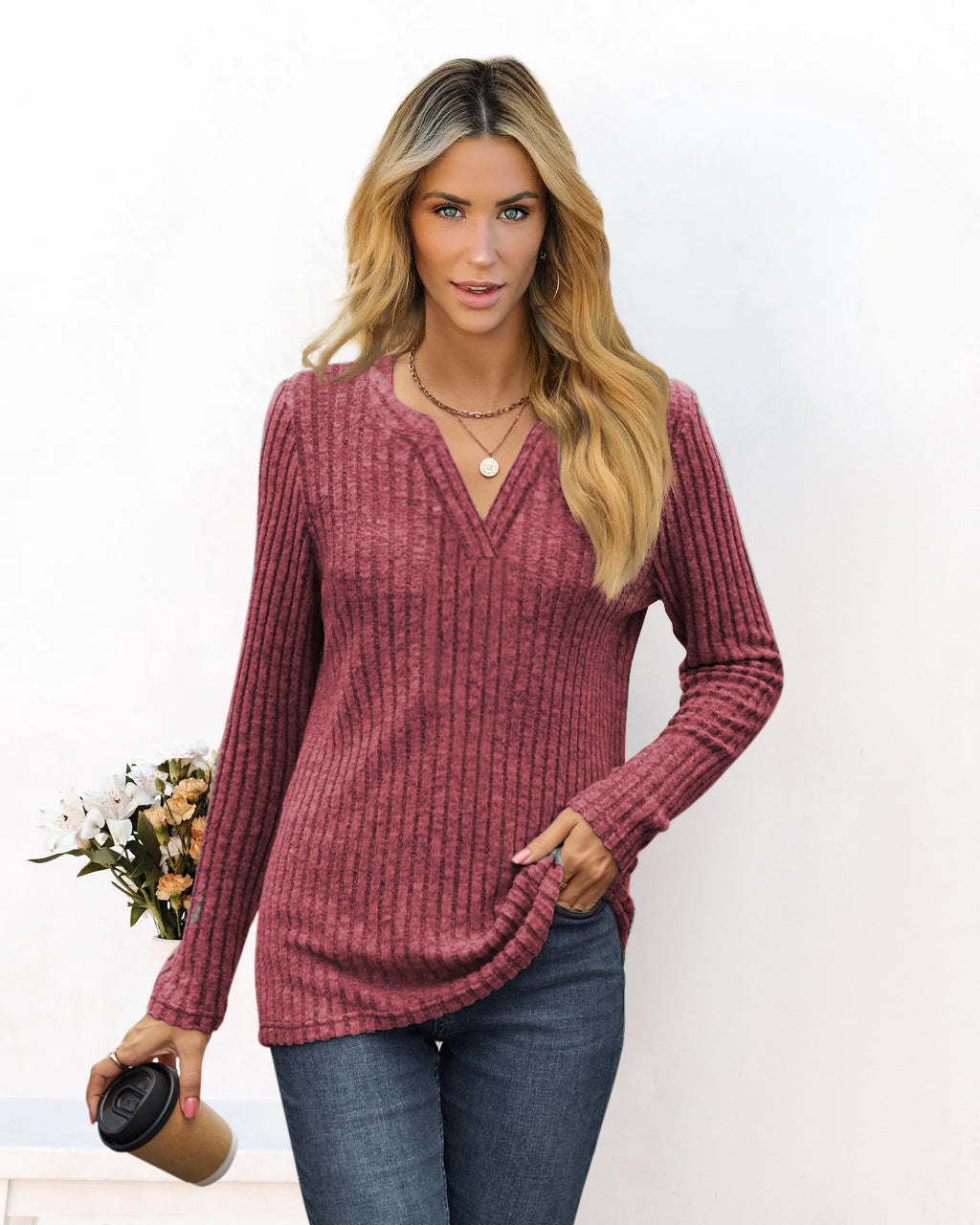 Damen lässiges Langarmshirt aus strukturiertem Material Stalluxe