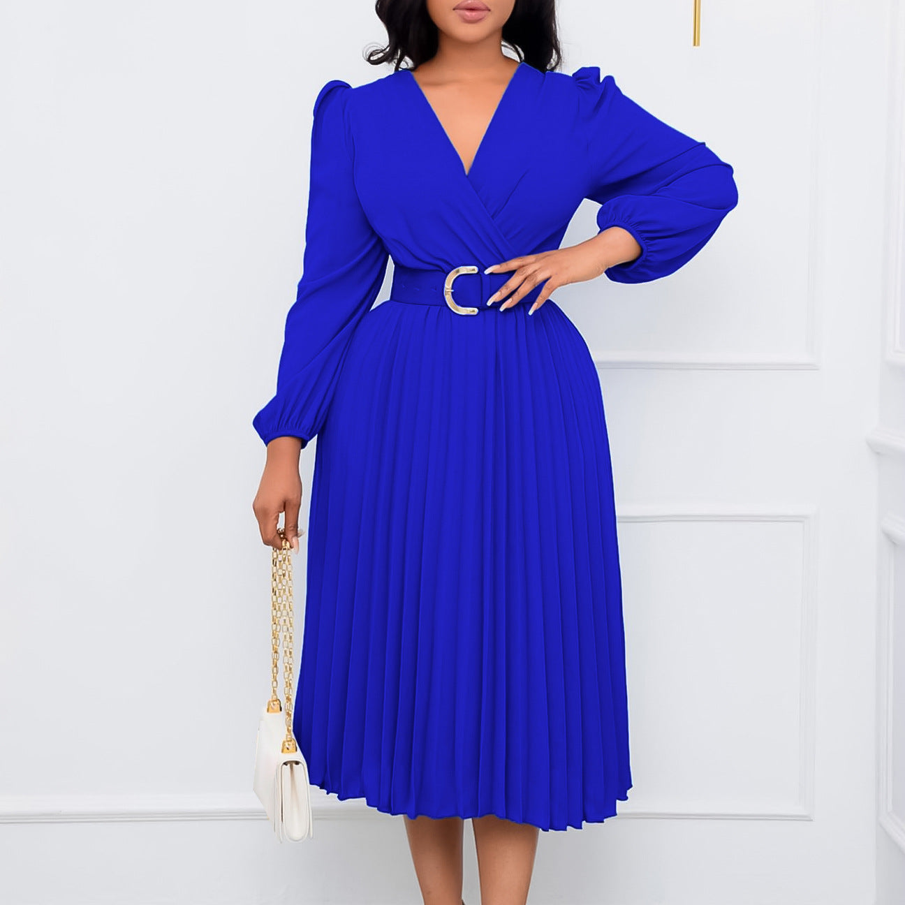 Damen Wickelkleid mit eleganten Falten und tailliertem Gürtel Stalluxe
