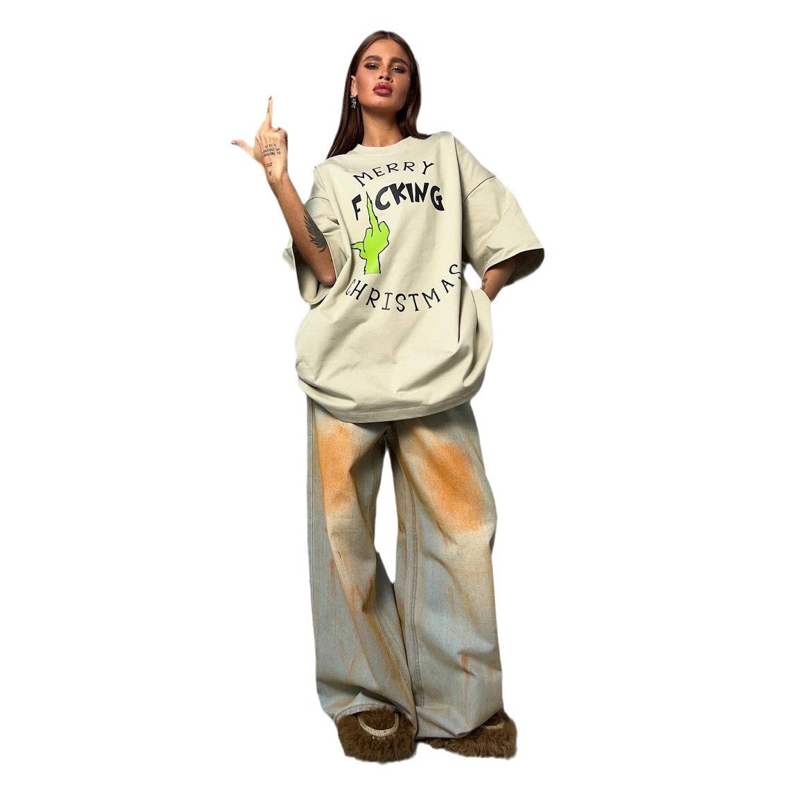 Damen Oversized T-Shirt mit auffälligem Grafikdruck und lässigem Schnitt Stalluxe