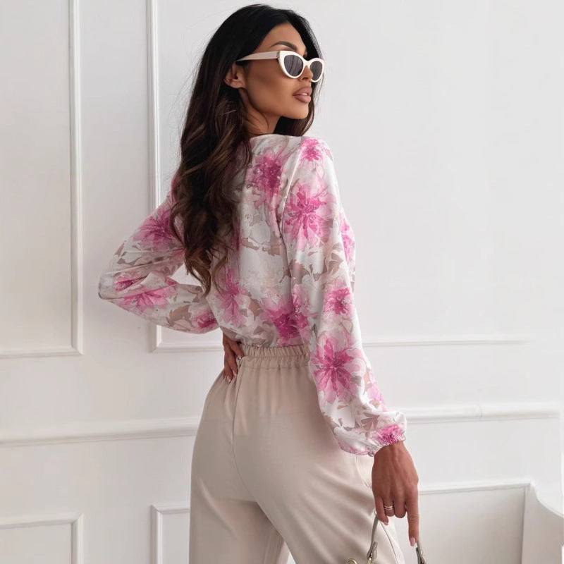 Damen Bluse mit floralem Druck und eleganten Puffärmeln Stalluxe