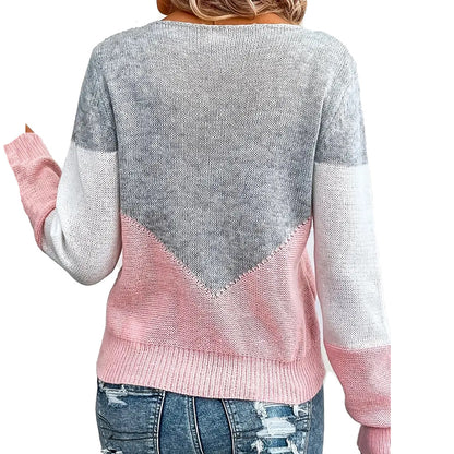 Damen moderner Strickpullover mit kontrastierenden Farbblöcken und V-Ausschnitt Stalluxe