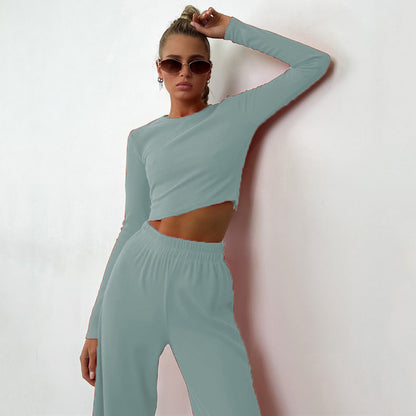 Damen cropped Set mit langen Ärmeln und elastischen Hosen Stalluxe