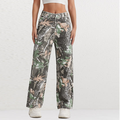 Damen Cargohose im Camouflage-Design mit hoher Taille Stalluxe
