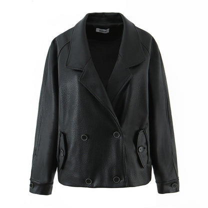 Damen modische Kunstlederjacke mit doppelter Knopfleiste und elegantem Schnitt Stalluxe