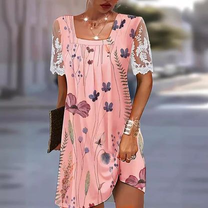 Damen Freizeitkleid mit floralen Mustern und transparenter Spitze Stalluxe
