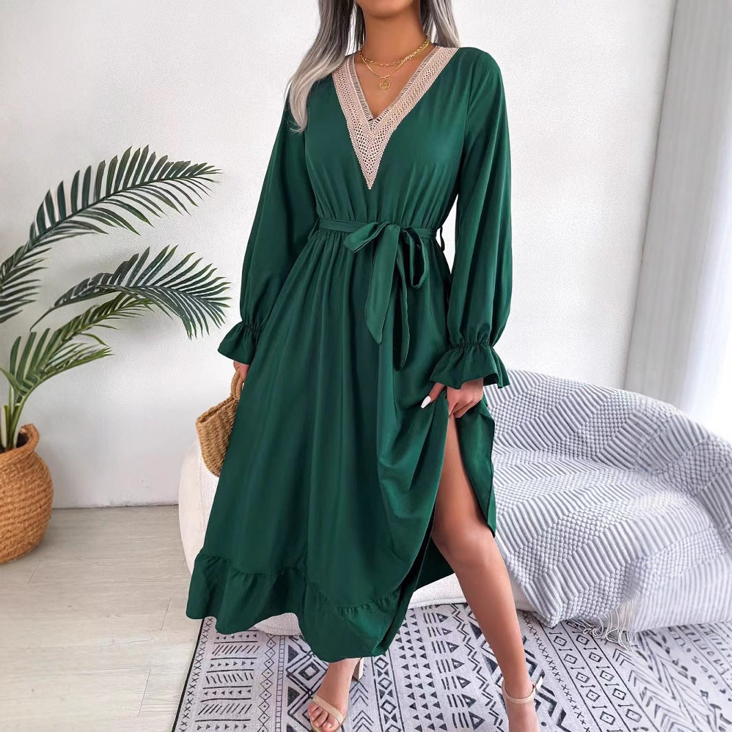 Damen Maxikleid mit eleganter V-Ausschnitt und Rüschendetails Stalluxe