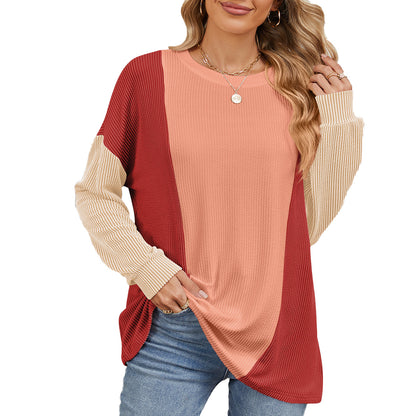 Damen oversized Pullover mit strukturiertem Rippdesign und modernen Farbblockakzenten Stalluxe