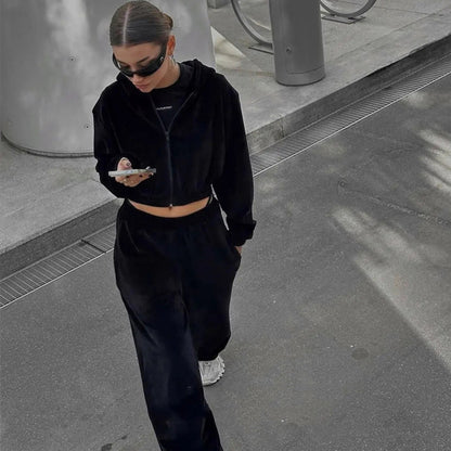 Damen sportliches Velours-Jogginganzug-Set mit lässigem Schnitt und praktischen Taschen Stalluxe