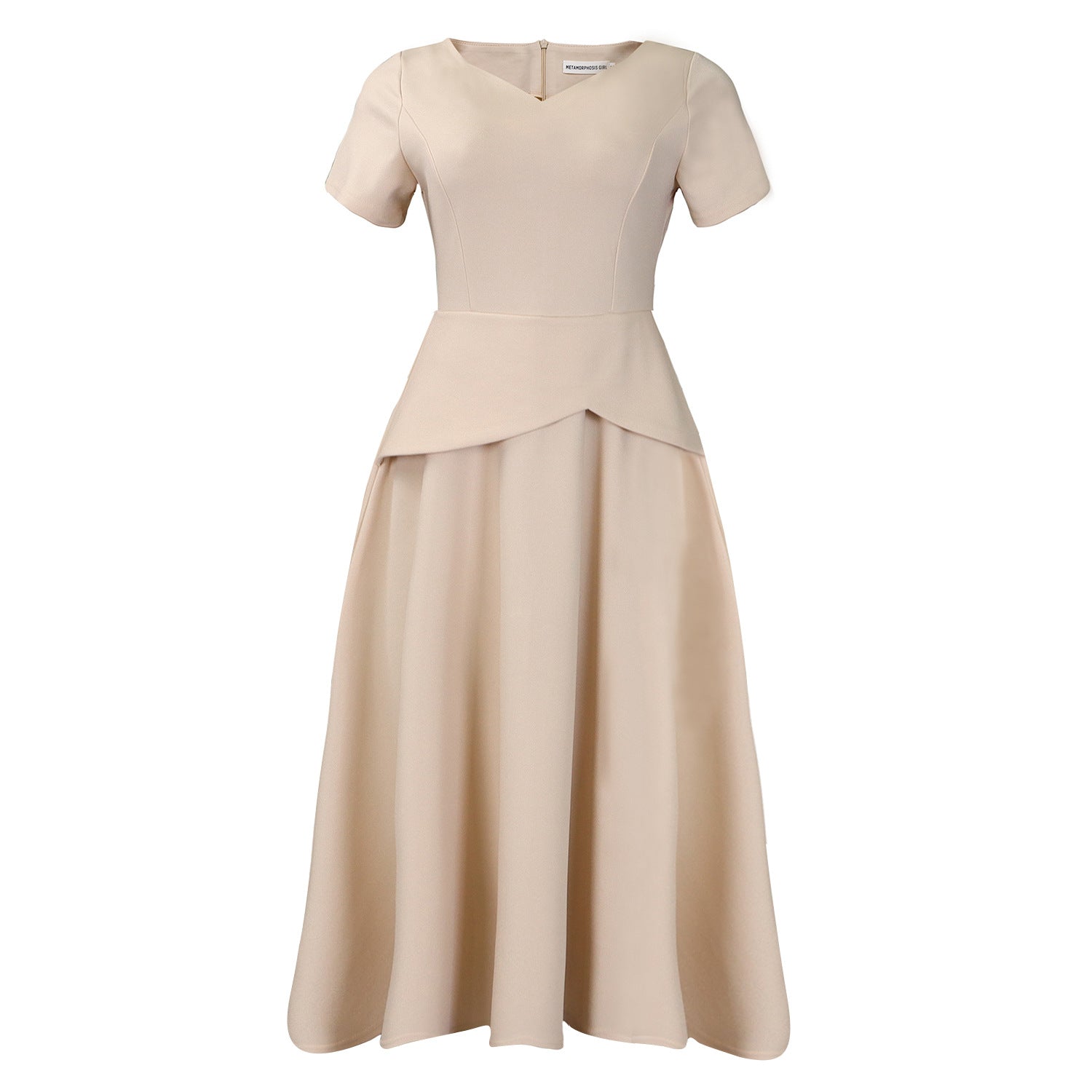 Damen Elegantes Maxikleid mit tailliertem Oberteil und fließendem Rock Stalluxe Aprikose