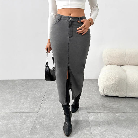 Damen Jeansrock mit Schlitz und hohem Bund Stalluxe