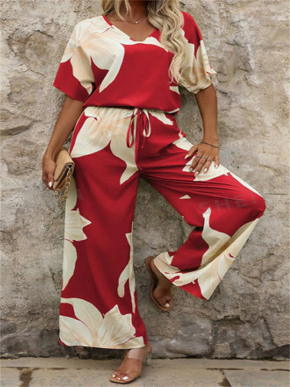 Damen Luftiges Zweiteiliges Set mit floralem Design und weitem Schnitt Stalluxe