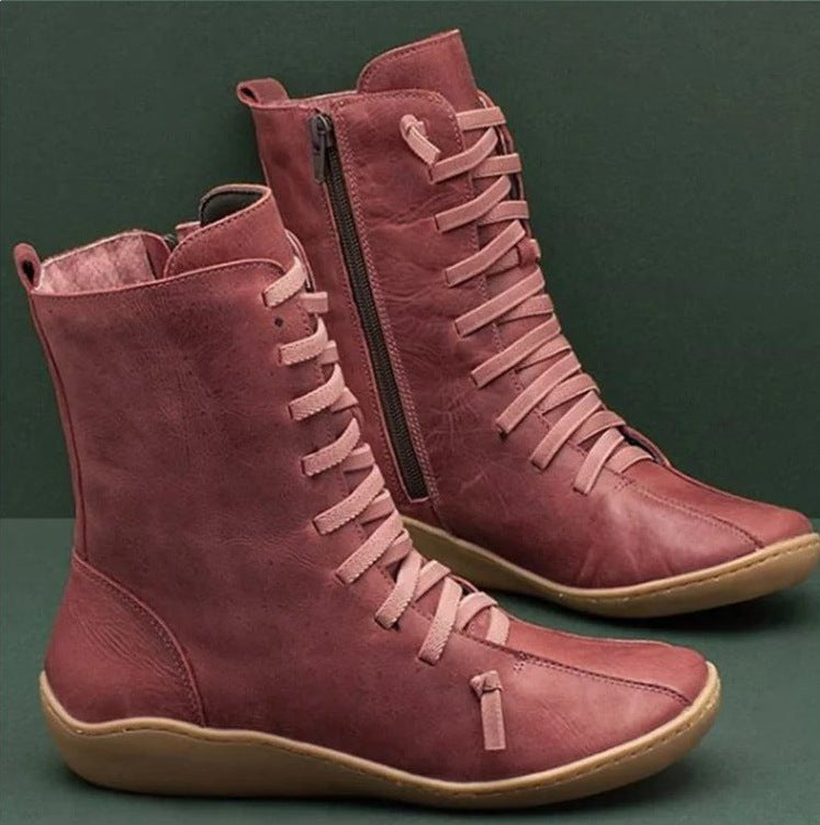 Damen Lederstiefel mit hohem Schaft und atmungsaktiver Schnürung Stalluxe