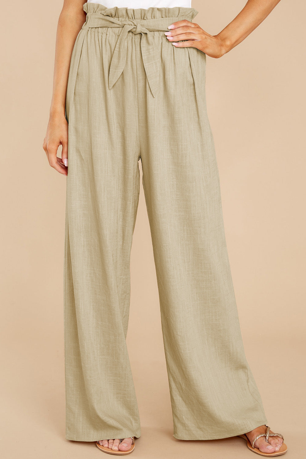 Damen weite Leinenhose mit hohem Bund und Gürtel auf Taillenhöhe Stalluxe
