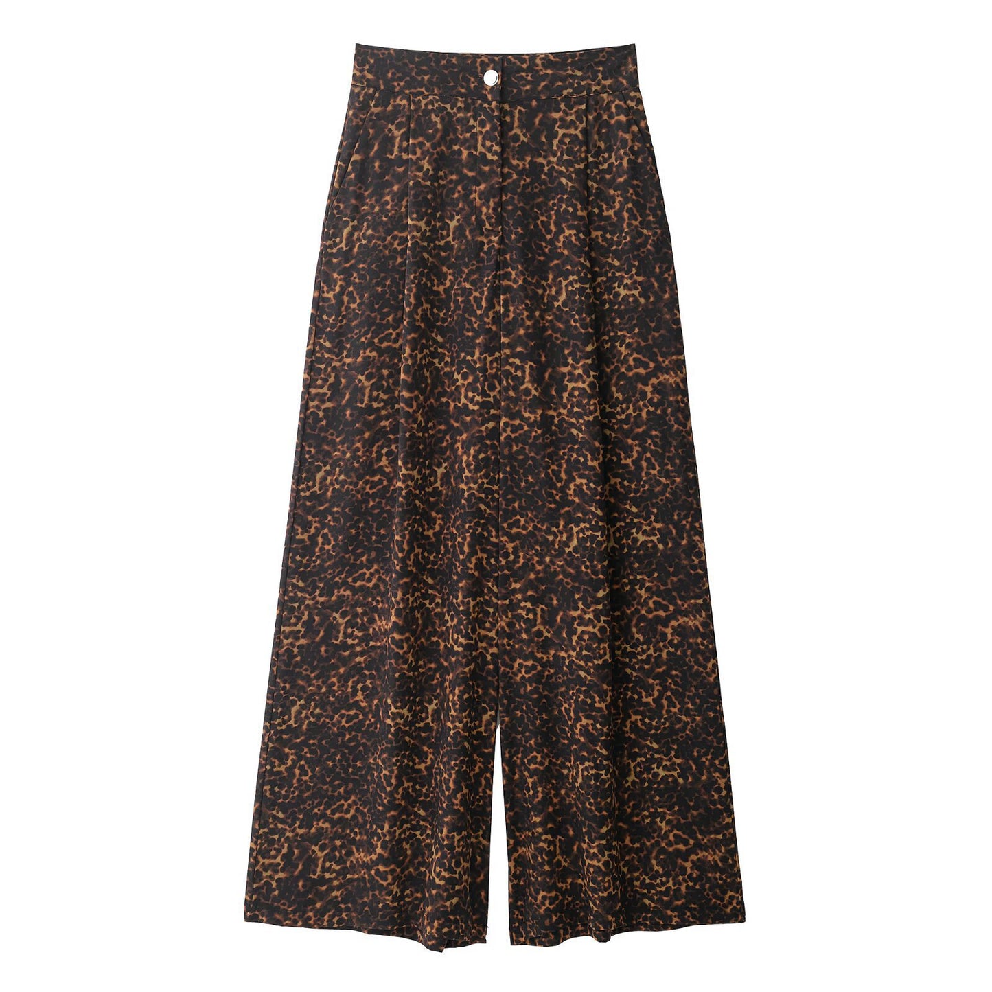 Damen Weit geschnittene Leoprint-Hose mit elastischem Bund und hohen Taschen Stalluxe