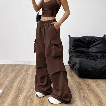 Damen weite Cargo-Hose mit elastischem Bund und praktischen Seitentaschen Stalluxe