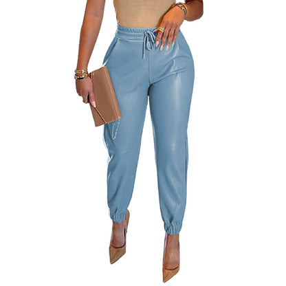 Damen Elegante und bequeme Lederlook-Jogginghose Stalluxe