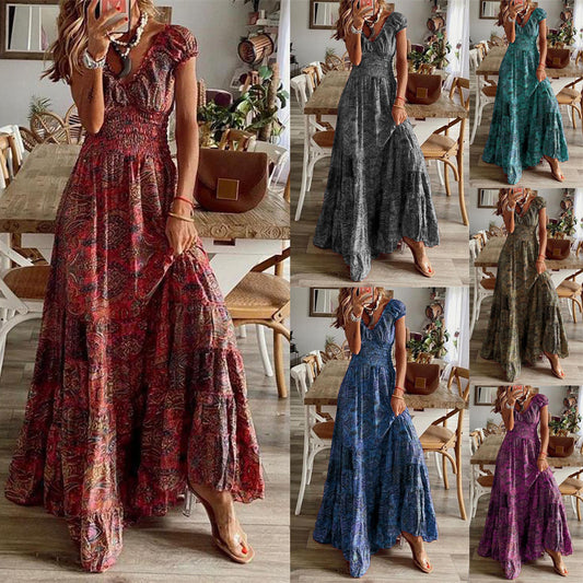Damen Maxikleid mit verspieltem Schnitt und elastischen Details Stalluxe