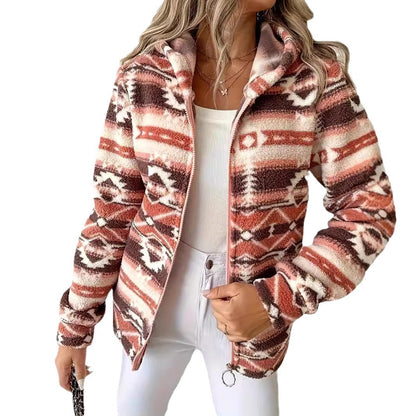 Damen kuschelige Fleecejacke mit modernem Aztekenmuster Stalluxe