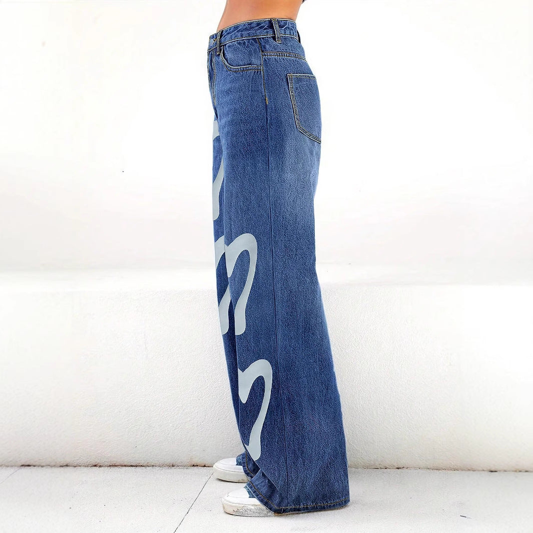 Damen Weit geschnittene Jeans mit Herzen-Design Stalluxe