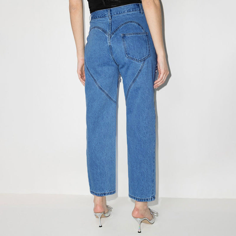 Damen Jeans mit strassbesetzten Ausschnitten und legerem Schnitt Stalluxe