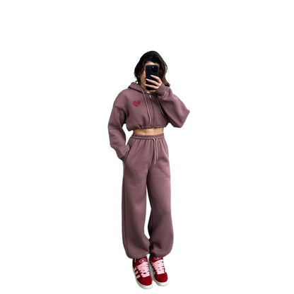 Damen cropped Kapuzenpullover und entspannte Jogginghose Set Stalluxe
