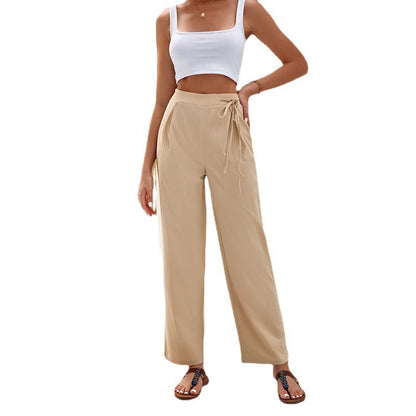 Damen Weitgeschnittene Sommerhose mit elastischem Bund und bindbarem Gürtel Stalluxe