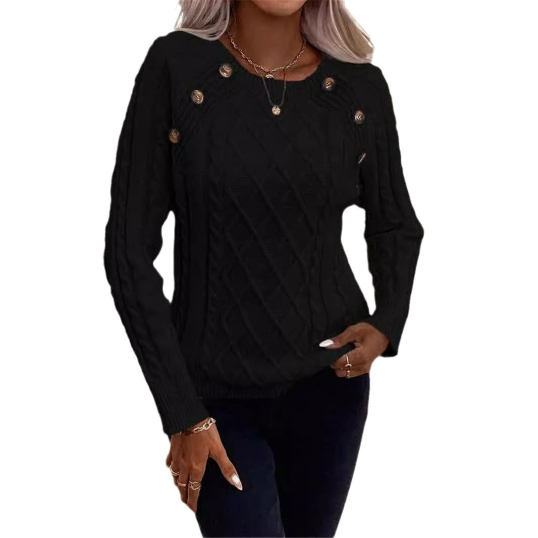 Damen Strickpullover mit strukturiertem Rautenmuster und dekorativen Knöpfen Stalluxe