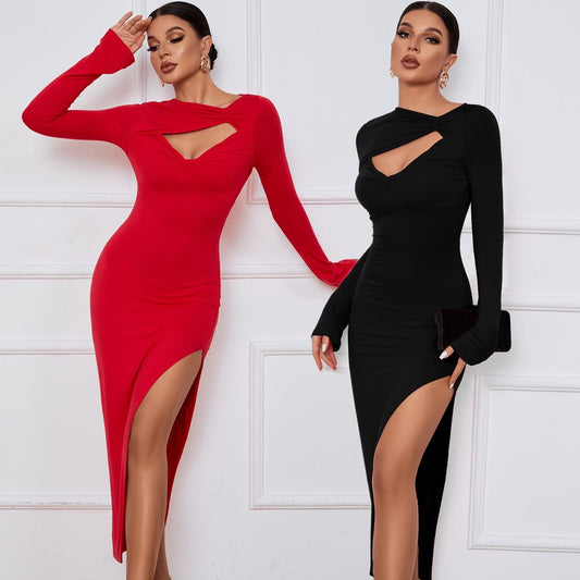 Damen Elegantes Maxikleid mit asymmetrischem Schnitt und Cut-Out-Details Stalluxe