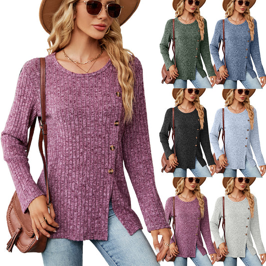 Damen legere Strickbluse mit knoopbarem Design und seitlichem Schlitz Stalluxe