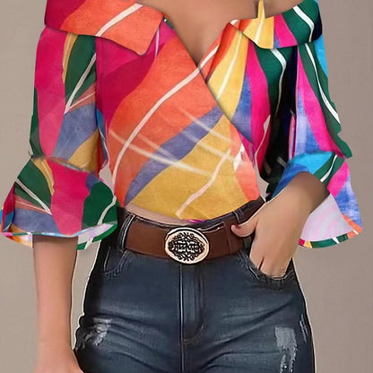 Damen Off-Shoulder Bluse mit buntem Streifenmuster und weiten Ärmeln Stalluxe