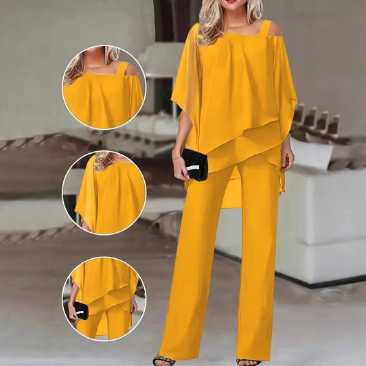 Damen Elegantes Zweiteiliges Set mit fließendem Oberteil und Schlaghose Stalluxe