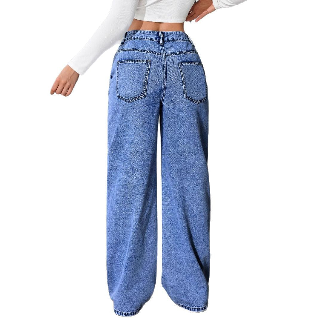 Damen Weite Denim-Hose mit hohen Taschen Stalluxe
