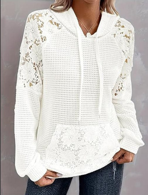 Damen Übergroßer Pullover mit Spitzendetails und Kängurutasche Stalluxe