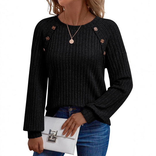 Damen Strickpullover mit dekorativen Knöpfen und feiner Rippstruktur Stalluxe