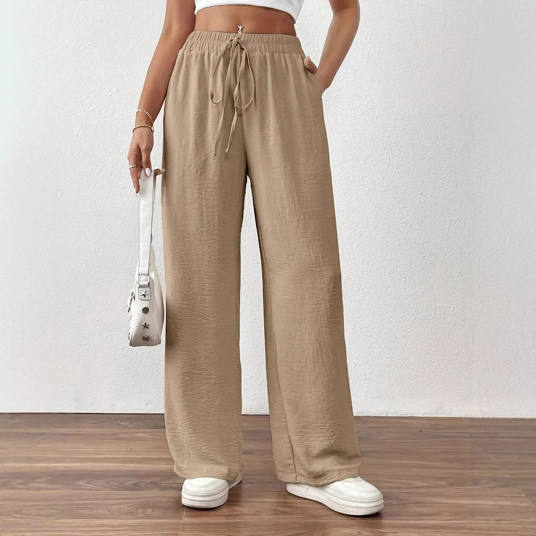 Damen Weite Leinenhose mit elastischem Bund und seitlichen Taschen Stalluxe