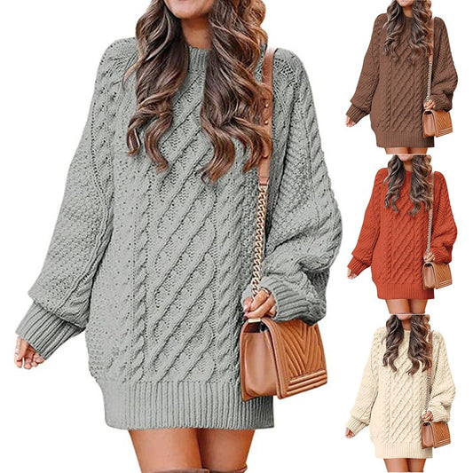 Damen Grober Strickpullover mit voluminösen Ärmeln und dekorativem Zopfmuster Stalluxe