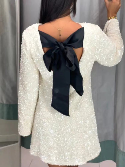 Damen Glitzerndes Party-Kleid mit weitem Schnitt und voluminösen Ärmeln Stalluxe