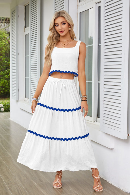 Damen Zweiteiliges Set mit Crop Top und Maxirock im Rüschenstil Stalluxe
