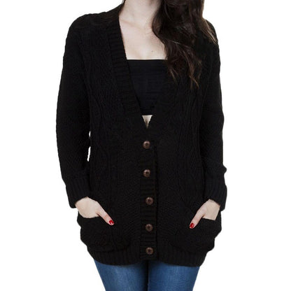 Damen Grobstrick-Cardigan mit klassischem V-Ausschnitt und praktischen Taschen Stalluxe