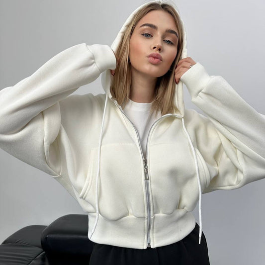 Damen sportliches cropped Hoodie mit Reißverschluss und großzügigem Schnitt Stalluxe